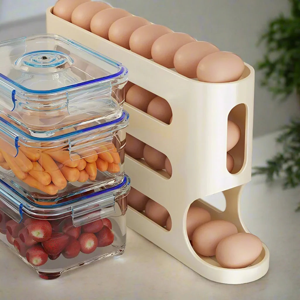 Automatic Egg Dispenser – 4-Layer Stackable Egg Organizer for Fridge Storage