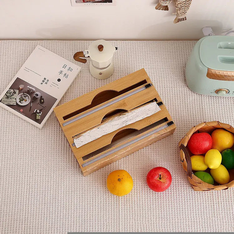 Aluminum Foil and Cling Film Cutter with Storage Box – Kitchen Wrap Dispenser with Slide Cutter