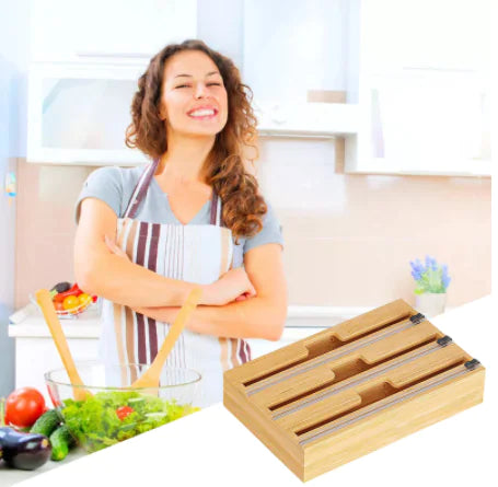 Aluminum Foil and Cling Film Cutter with Storage Box – Kitchen Wrap Dispenser with Slide Cutter