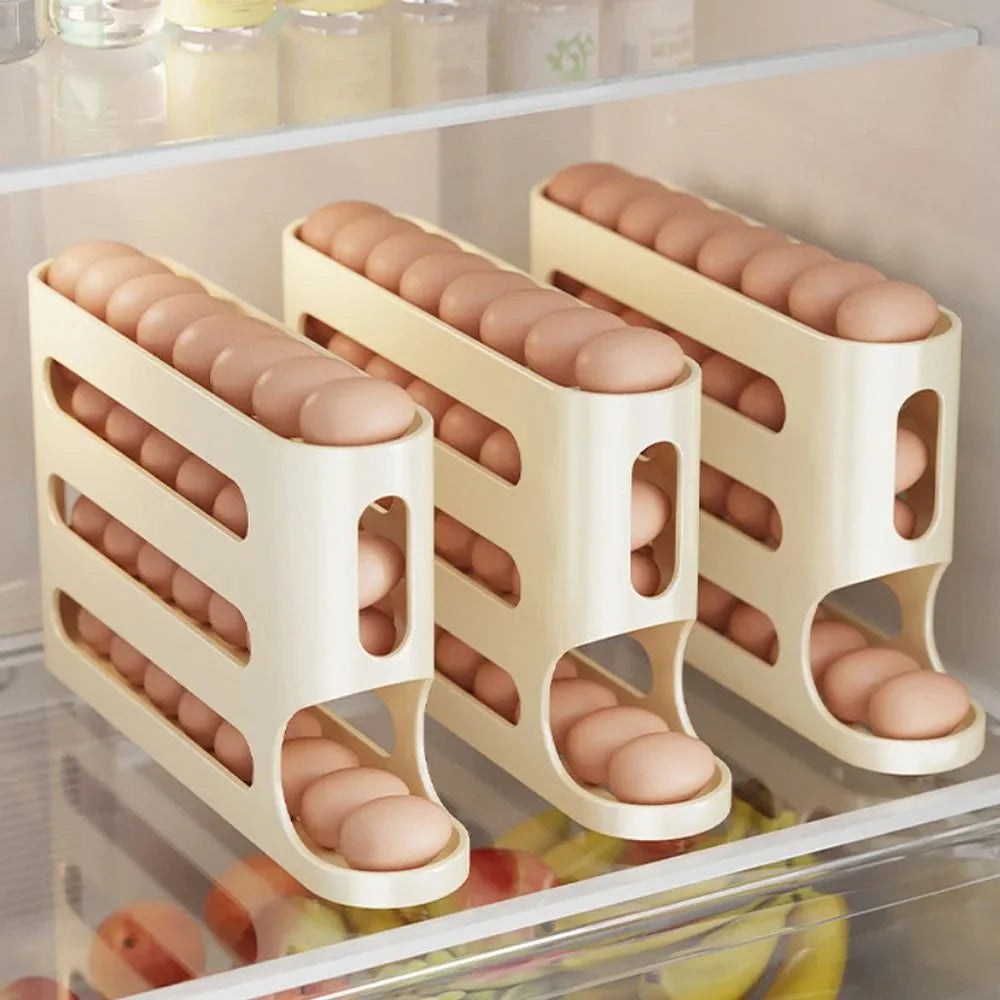 Automatic Egg Dispenser – 4-Layer Stackable Egg Organizer for Fridge Storage