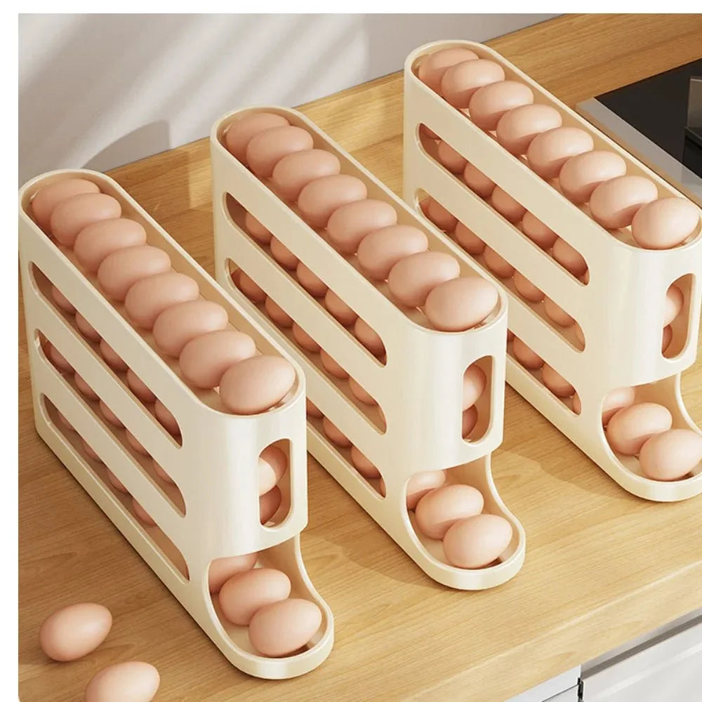 Automatic Egg Dispenser – 4-Layer Stackable Egg Organizer for Fridge Storage